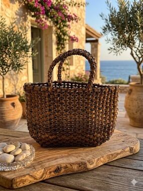 Handwoven Brown Woven Mini Tote Bag